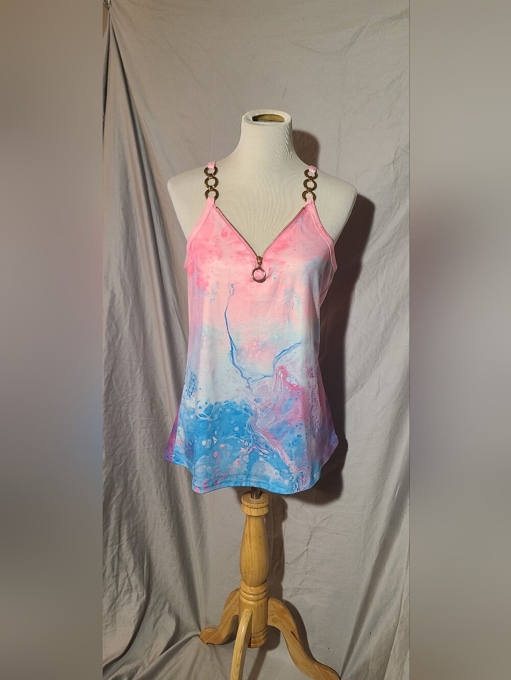 Sleeveless Pink & Blue Marble V-Neck Tank Top
